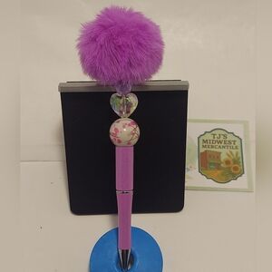 Purple Fluffy Pom Pom Pen #1
